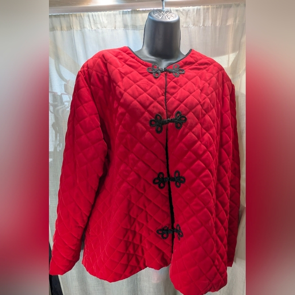 Susan Graver Red Quilted Jacket with Black Details - Picture 1 of 6